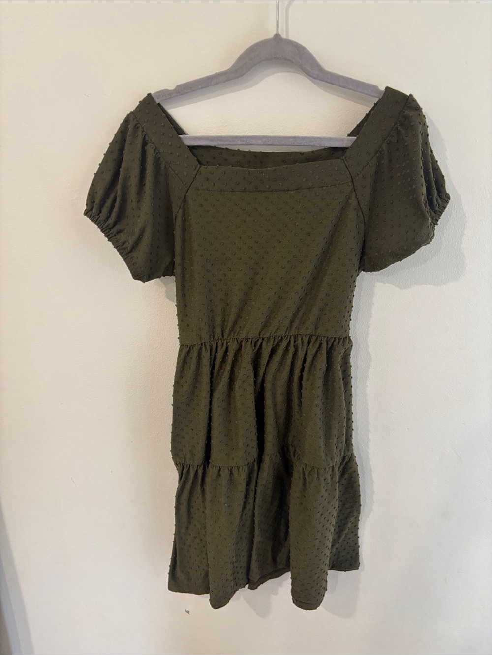 Love Squared Olive Green Tiered Swiss Dot Casual Dress for Girls